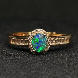 Black Galactic Australian Lightning Ridge Rose Gold Opal Ring